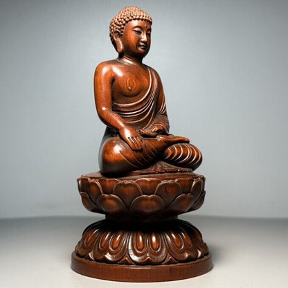 Vintage Chinese Boxwood Carved Shakyamuni Buddha Statue Ornaments Wood Figurines