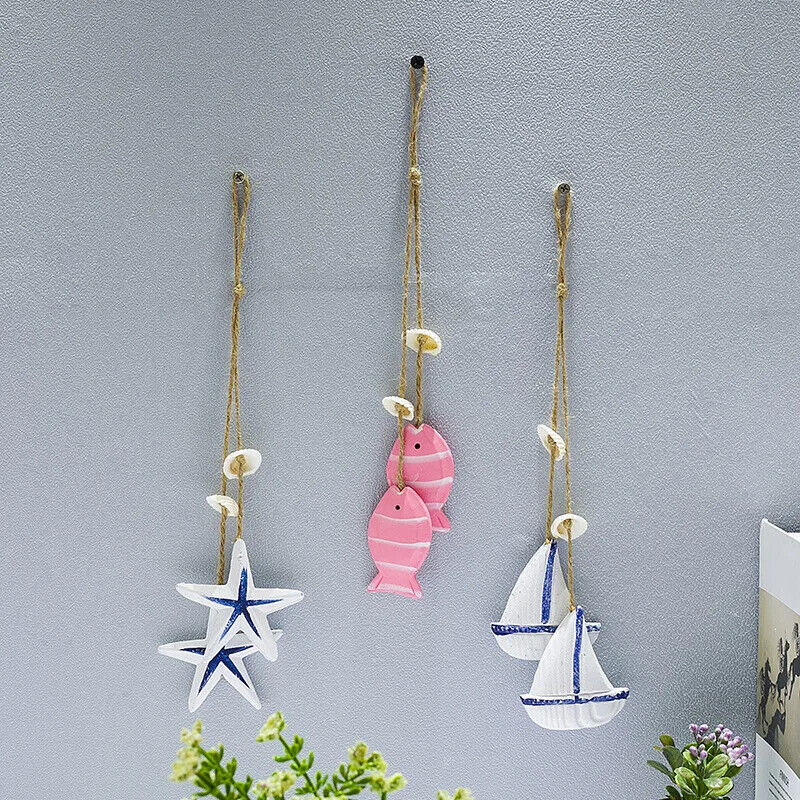 Hanging Decor Wooden Mediterranean Starfish Scallop Fish Pendants Home Ornaments