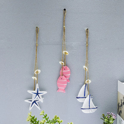 Hanging Decor Wooden Mediterranean Starfish Scallop Fish Pendants Home Ornaments
