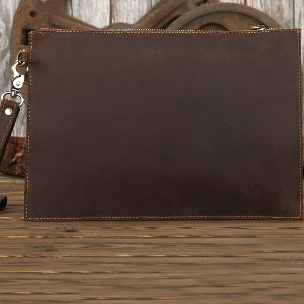 Crazy Horse Leather Business 12" Briefcase Men's Clutch 9.7" Ipad Envelope Bag