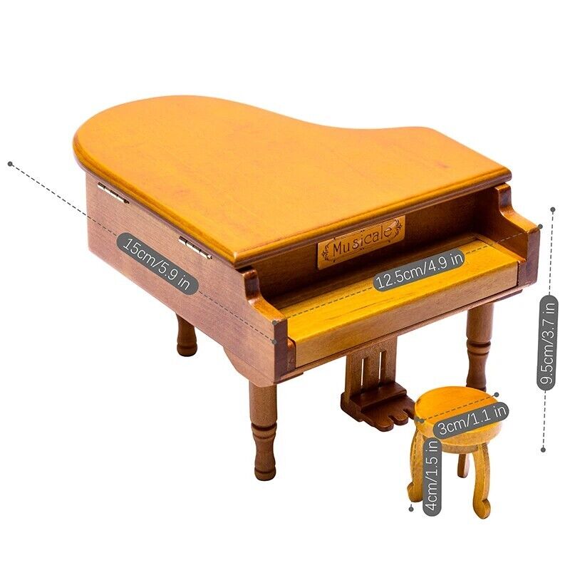 Piano Music Box Round Stool Jewelry Storage Christmas Birthday Tone 5.9x4.9x3.7"