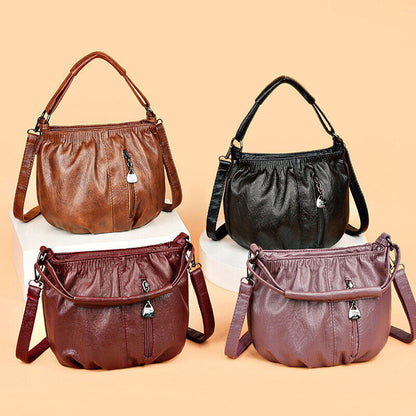 Retro Pleated Design Bucket Bag Fashion All-match Shoulder Messenger Bags For Wo