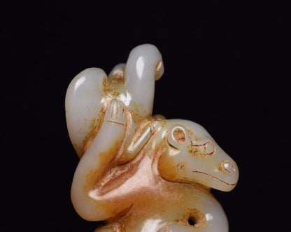 Chinese Old Natural Hetian Jade Hand Carved Eagle Bear Statue Figurines Art Rare