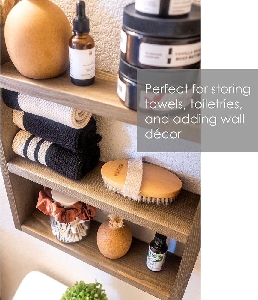 Wooden Rustic Bathroom Floating Rope Shelf Organizer Towel Rack Home Decoration
