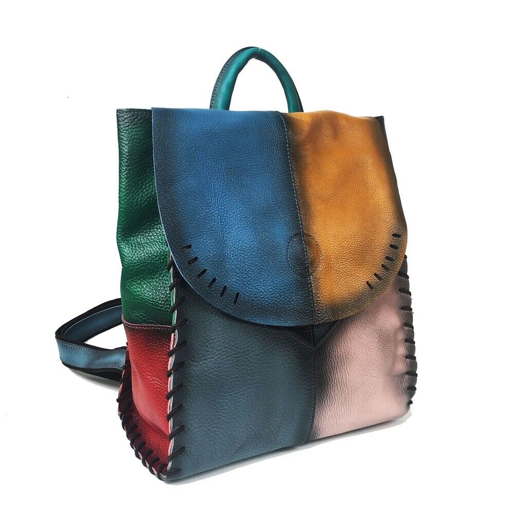 Top Cow Leather Women's Backpack, New Desinger Colorful Bag Travel Rucksack Bag
