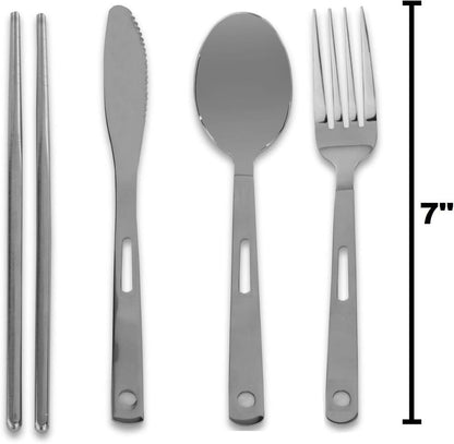 Stainless Steel Family Utensil Set with Travel Case for Camping Hiking 13 Pieces