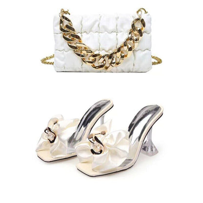 Ladies Slippers Shoes Bag Set Women Pumps Sandals Shoes Purse Set Black Heels