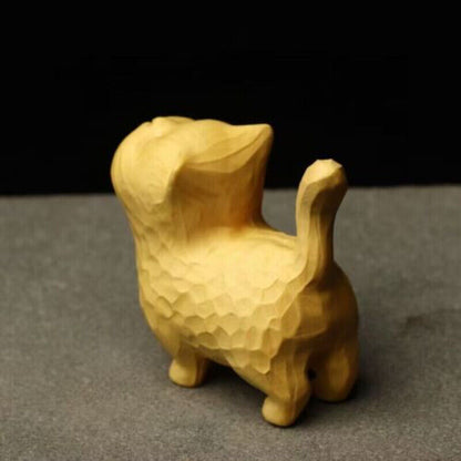 Chinese Boxwood Wood Hand Carved Cat Statue netsuke table decoration NOT antique