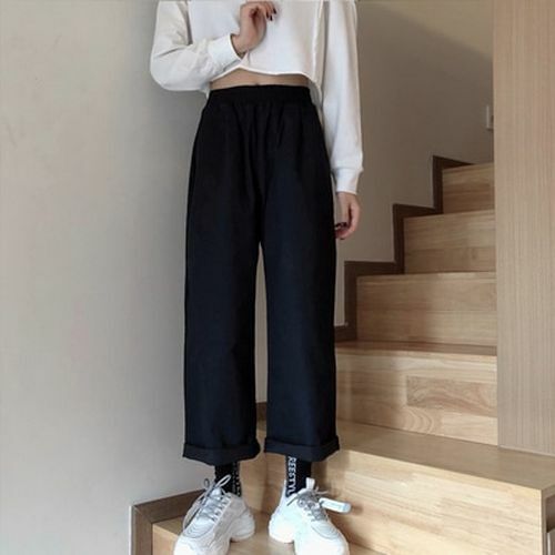 Women Pants Street Simple Vintage Plaid Causal Long Fashion Straight Wide Leg