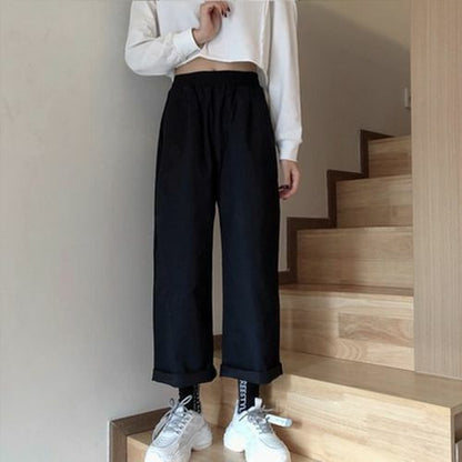 Women Pants Street Simple Vintage Plaid Causal Long Fashion Straight Wide Leg