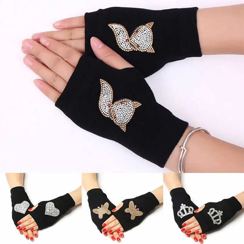Women Fingerless Gloves Black Colour Half Finger Animals Pattern Rose Embroidery