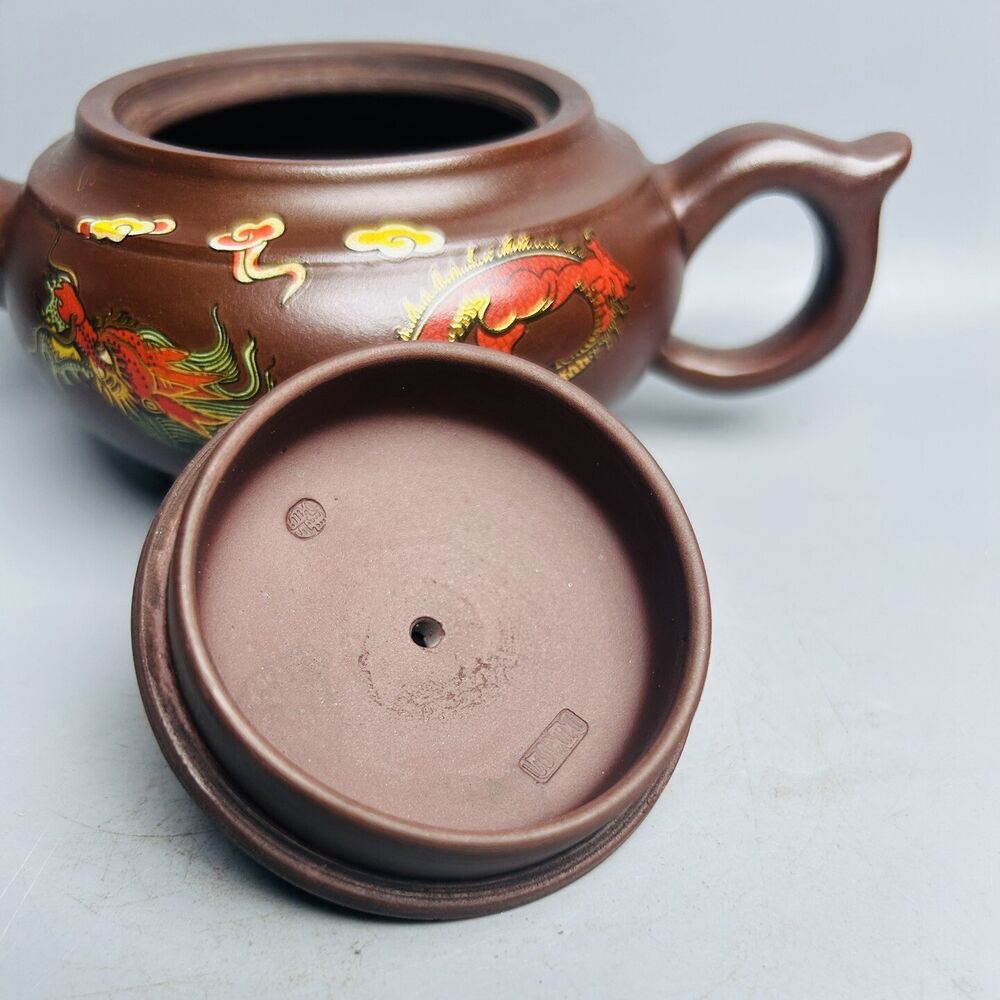 Vintage Chinese Yixing Purple Clay Teapot Zisha Ceremony Painted Dragon Teaware