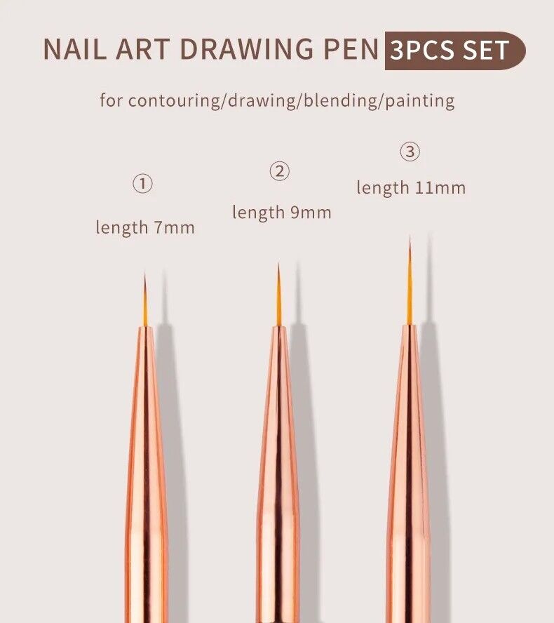 Nail Art Liner 3Pcs French Stripe Brush UV Gel Painting Drawing Pen Manicure Kit