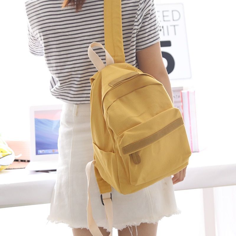 Small/Big Canvas Backpack Solid Color School Schoolbag Traveling Shoulder Bags