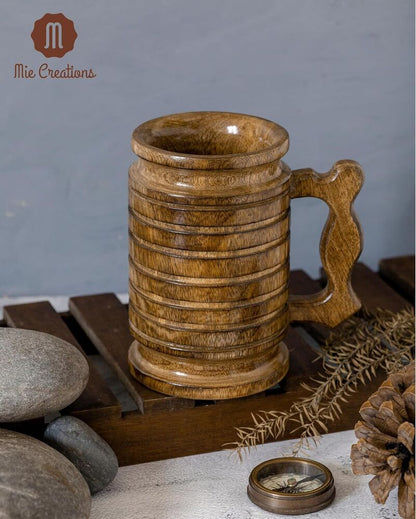 Large Wooden Beer Mug with Handle Tea Coffee Camping Cup Vintage Barrel 18 Oz