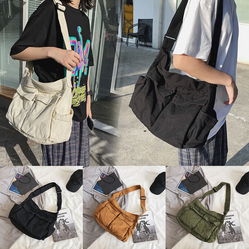 Women's Canvas School Messenger Bag Large Capacity Shoulder Bag Cross-body Bag