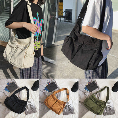 Women's Canvas School Messenger Bag Large Capacity Shoulder Bag Cross-body Bag