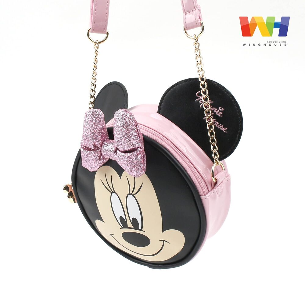 WINGHOUSE X Minnie 3D Glitter Bow Crossbody Purse Small Chest Sling Bag Pink
