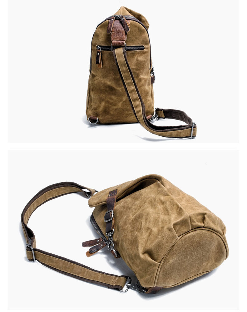 Waxed Canvas Sling Bag One Strap Backpack Rucksack Chest Pack Single Strap