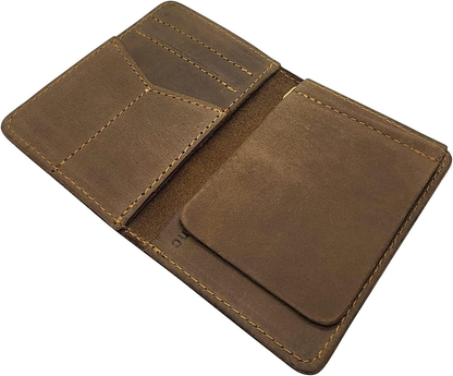 Handmade Leather Wallet Slim Money Clip Bifold Card Holder for Men Gift (Brown)