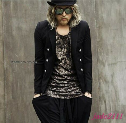 Punk Rock Mens Double-breasted Korean Blazer Suit Outwear Coat Party New Jacket