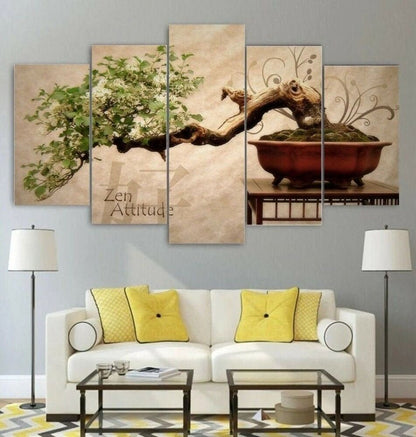 Yoga Bonsai Tree Zen State 5 Pieces Canvas Print Wall Art Poster Home Decoration