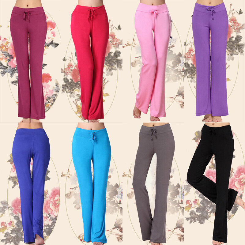 Women Casual Flared Trousers Long Pants Baggy Elastic Yoga Dance Sports Pants