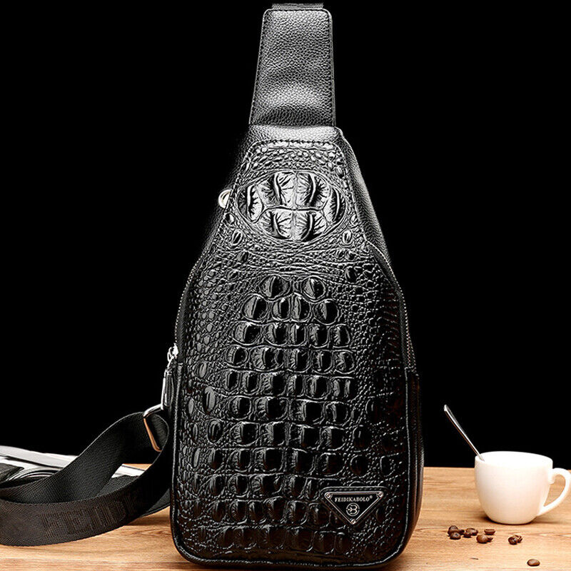 Men's Leather Crocodile Pattern Sling Shoulder Bag Crossbody Bags Clutch Wallet