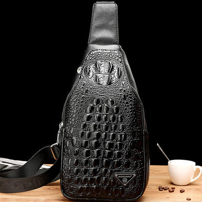 Men's Leather Crocodile Pattern Sling Shoulder Bag Crossbody Bags Clutch Wallet