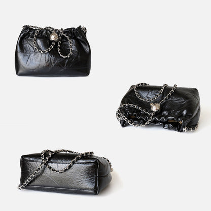 Small Mini Ruched Real Leather Clutch Pouch Purse Shoulder Bag w/ Chain Fashion