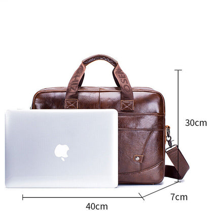 100% Genuine Leather Men's Handbags Shoulder bag 14" Laptop Business Briefcase