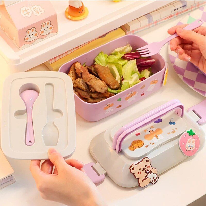 Lunch Box Kid Girls School Plastic Picnic Bento Microwave Food Container 19x13cm