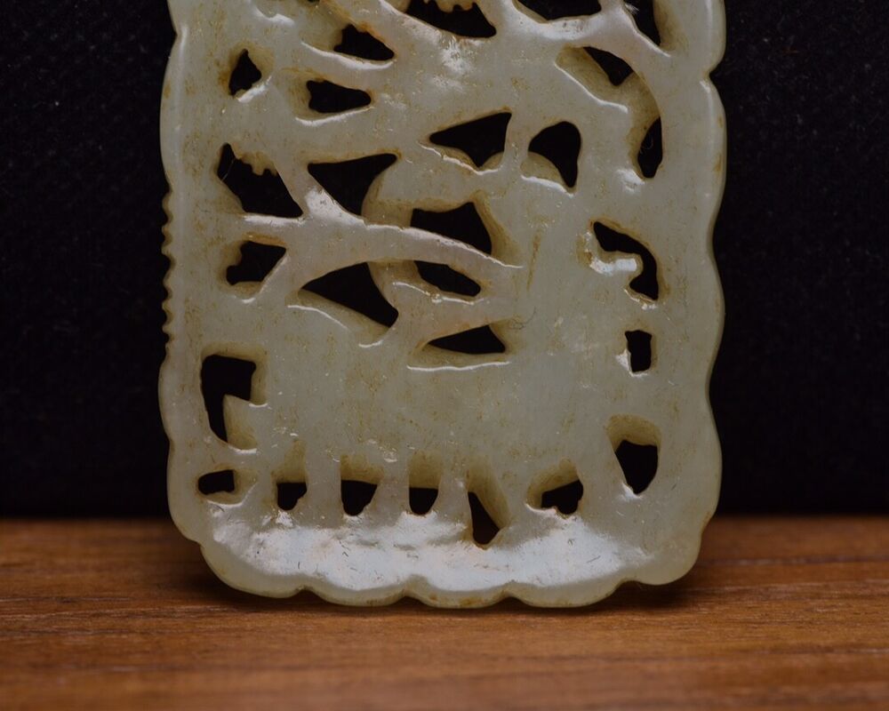 Chinese Hetian Jade Carved Deer Crane Statue Unique Wonderful Artwork Collection