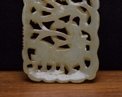 Chinese Hetian Jade Carved Deer Crane Statue Unique Wonderful Artwork Collection