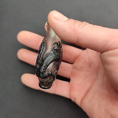 chinese peking glass snuff bottle black fierce dragon statue figurines snuffbox