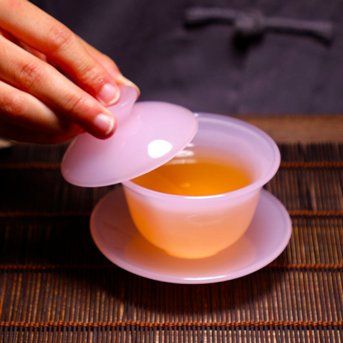 Hibiscus Jade Tea Bowl Porcelain Glazed Glass Jade Kung Fu Tea Set Tureen Bowls