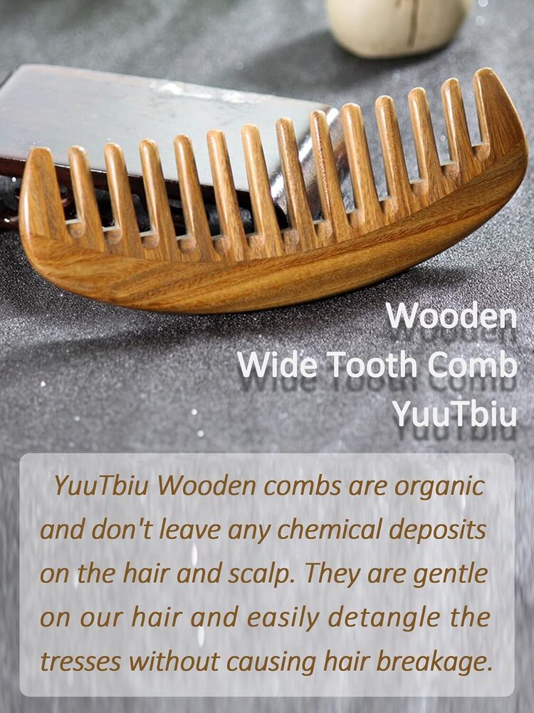 Wooden Hair Comb for Thick Hair No Handle Wide Tooth Comb Natural Green Sandalwo