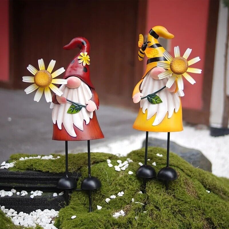 Windmill Sculpture 2Pcs Outdoor Gnome Statue Yard Art Garden Lawn Decor 18x7.5in