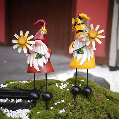 Windmill Sculpture 2Pcs Outdoor Gnome Statue Yard Art Garden Lawn Decor 18x7.5in
