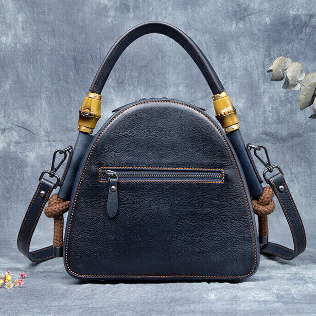Women's Retro 100% Genuine Leather Handbag Embossed Crossbody Shoulder Shell Bag