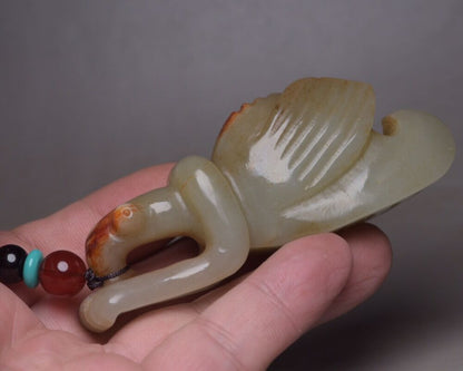 Antique Chinese Hetian Jade Carving Mantis Statue Exquisite Pendant Collections