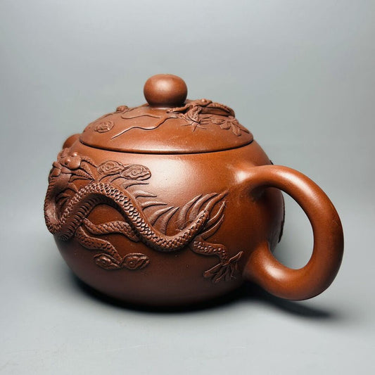 Vintage Chinese Yixing Purple Clay Teapot Zisha Ceramic Carving Dragon Teaware
