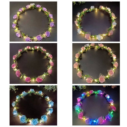 Flower Headband Glowing Garland Wedding Party Crown LED Lights Luminous Headwear