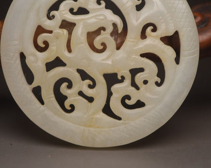 Antique Chinese Natural Hetian Jade Carving Phoenix Statue Exquisite Pendant Art