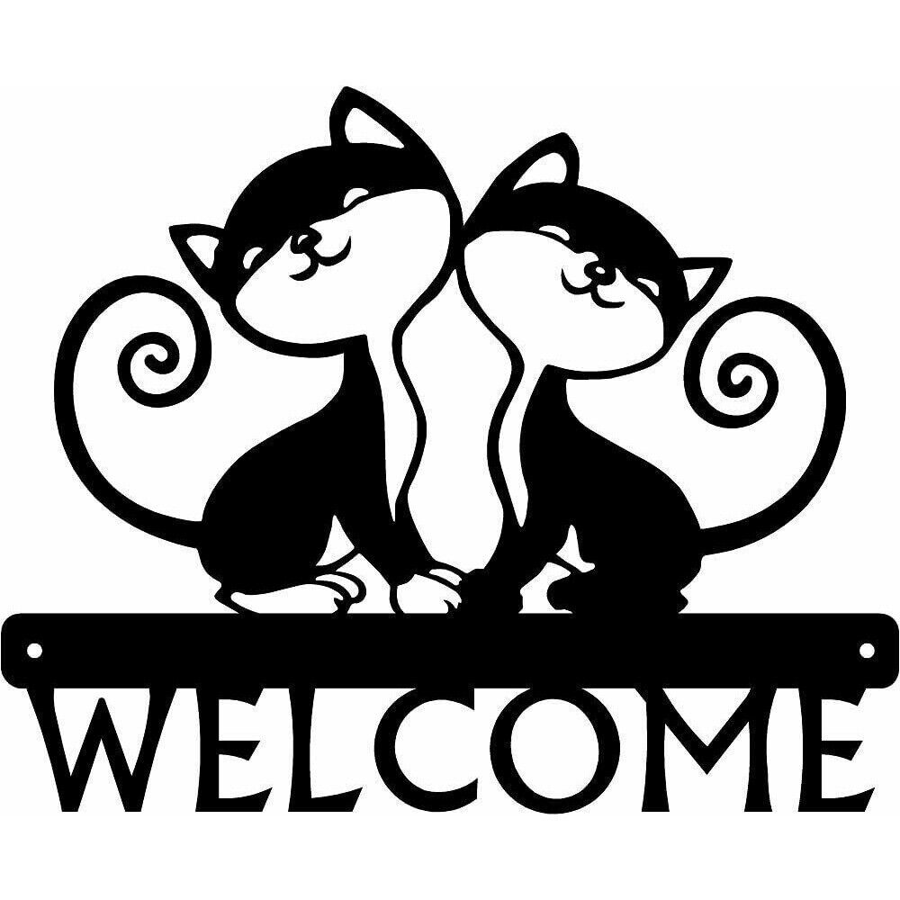 Twin Cats - Welcome Sign Wall Stickers Shape Decoration Metal Ornaments
