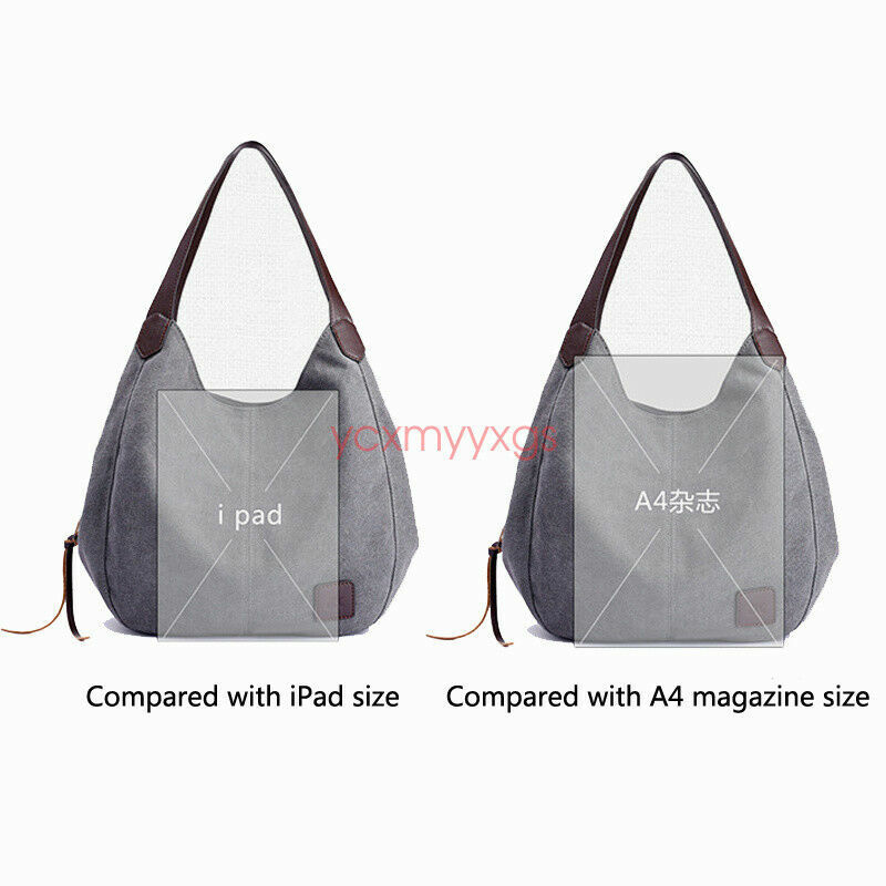New Women Canvas Tote Bag Casual Handbag Travel Large Zipper Shoulder Purse