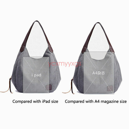 New Women Canvas Tote Bag Casual Handbag Travel Large Zipper Shoulder Purse