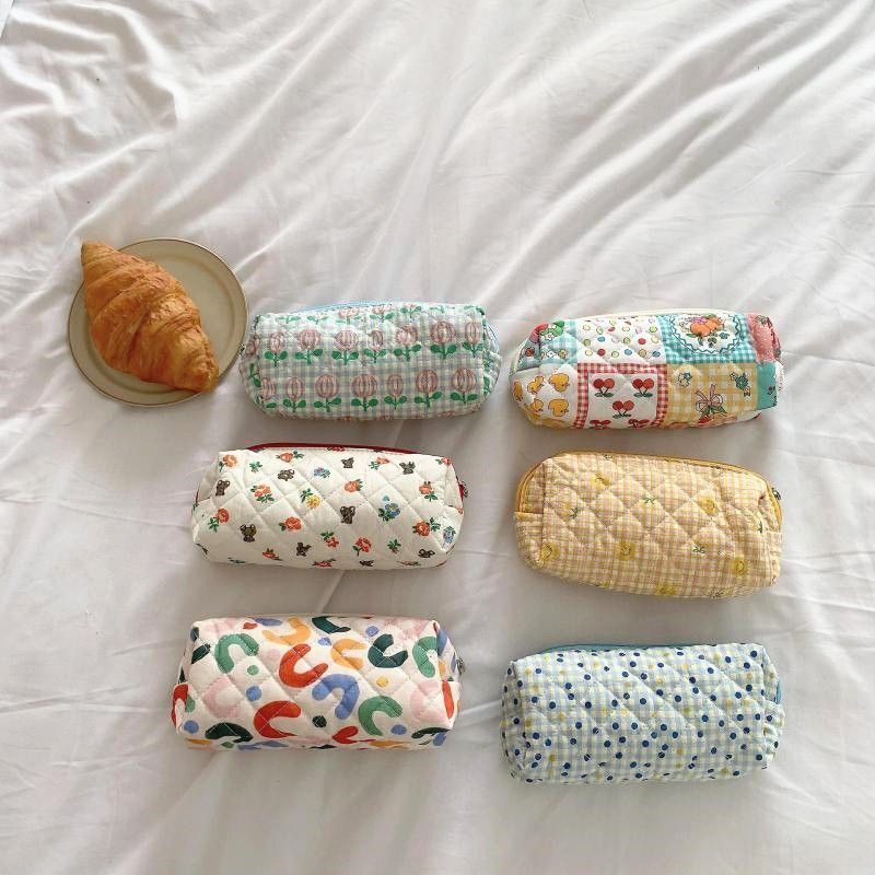 Small Makeup Bag Zipper Cosmetic Pouch Brush Storage Cases 19*8*6 CM Cotton 1 PC