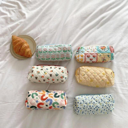 Small Makeup Bag Zipper Cosmetic Pouch Brush Storage Cases 19*8*6 CM Cotton 1 PC