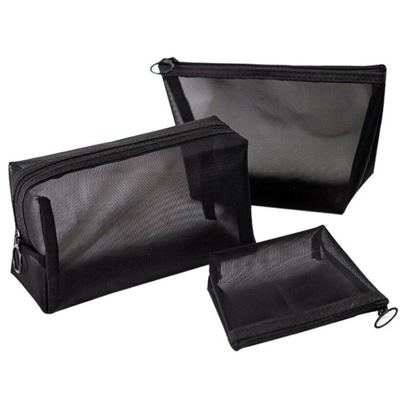 Black Cosmetic Bag Transparent Traveling Organizer Fashion Toiletry Makeup Pouch